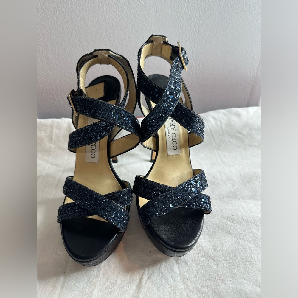 Navy Vamp Coarse Glitter by Jimmy Choo Navy blue